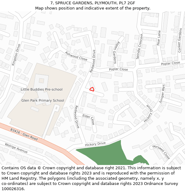 7, SPRUCE GARDENS, PLYMOUTH, PL7 2GF: Location map and indicative extent of plot