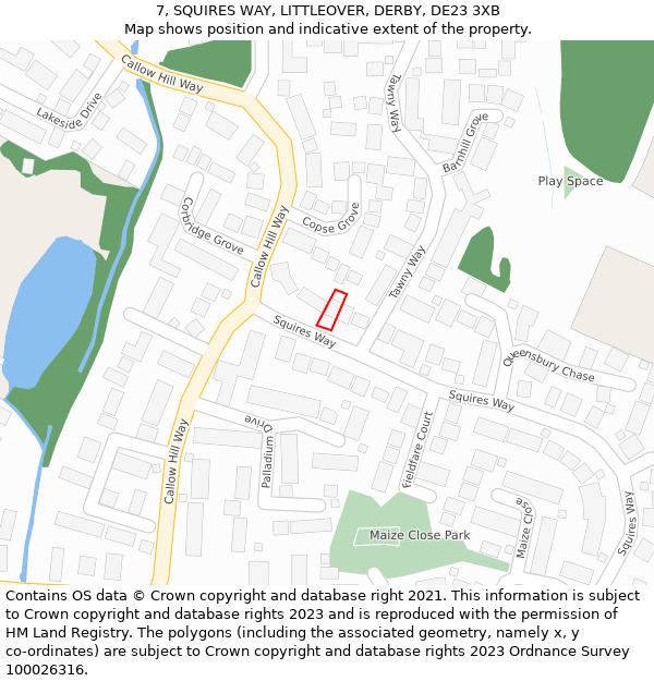 7, SQUIRES WAY, LITTLEOVER, DERBY, DE23 3XB: Location map and indicative extent of plot