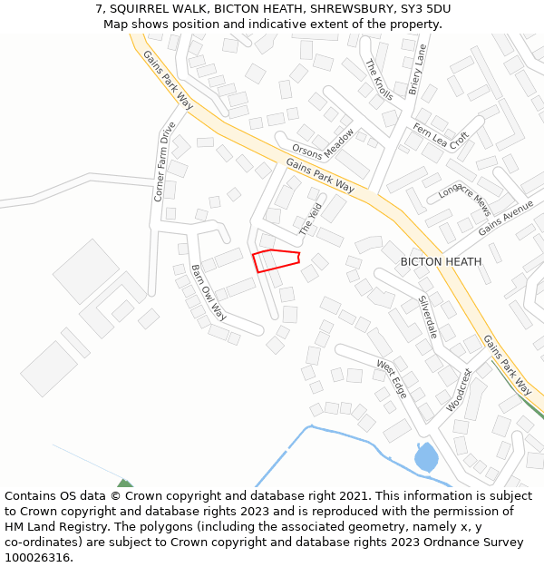 7, SQUIRREL WALK, BICTON HEATH, SHREWSBURY, SY3 5DU: Location map and indicative extent of plot