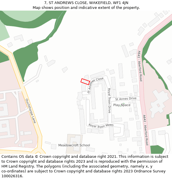 7, ST ANDREWS CLOSE, WAKEFIELD, WF1 4JN: Location map and indicative extent of plot