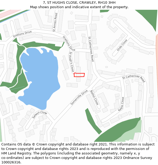 7, ST HUGHS CLOSE, CRAWLEY, RH10 3HH: Location map and indicative extent of plot