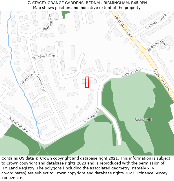 7, STACEY GRANGE GARDENS, REDNAL, BIRMINGHAM, B45 9PN: Location map and indicative extent of plot