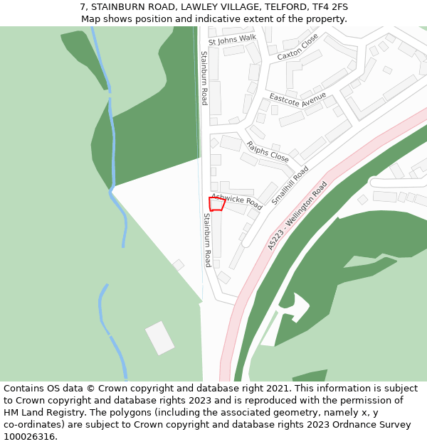 7, STAINBURN ROAD, LAWLEY VILLAGE, TELFORD, TF4 2FS: Location map and indicative extent of plot