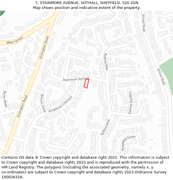 7, STAINMORE AVENUE, SOTHALL, SHEFFIELD, S20 2GN: Location map and indicative extent of plot