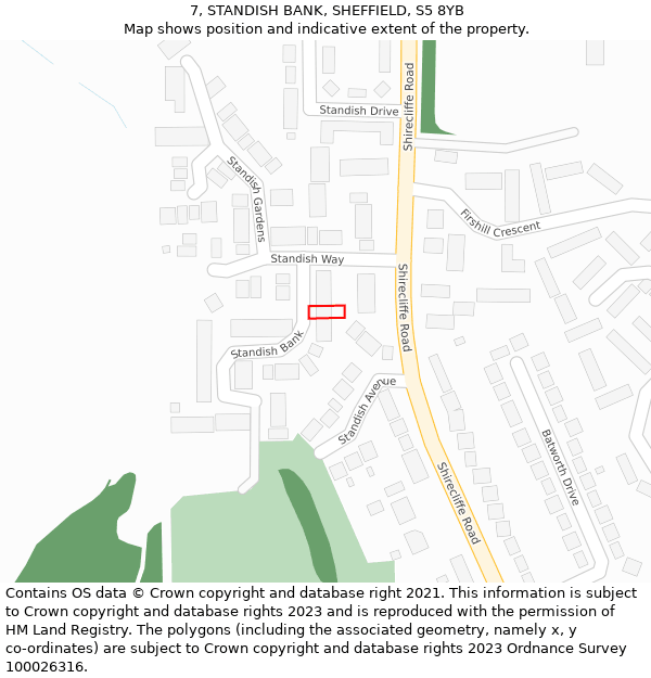 7, STANDISH BANK, SHEFFIELD, S5 8YB: Location map and indicative extent of plot