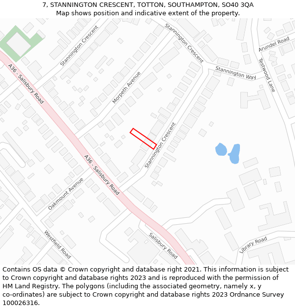 7, STANNINGTON CRESCENT, TOTTON, SOUTHAMPTON, SO40 3QA: Location map and indicative extent of plot