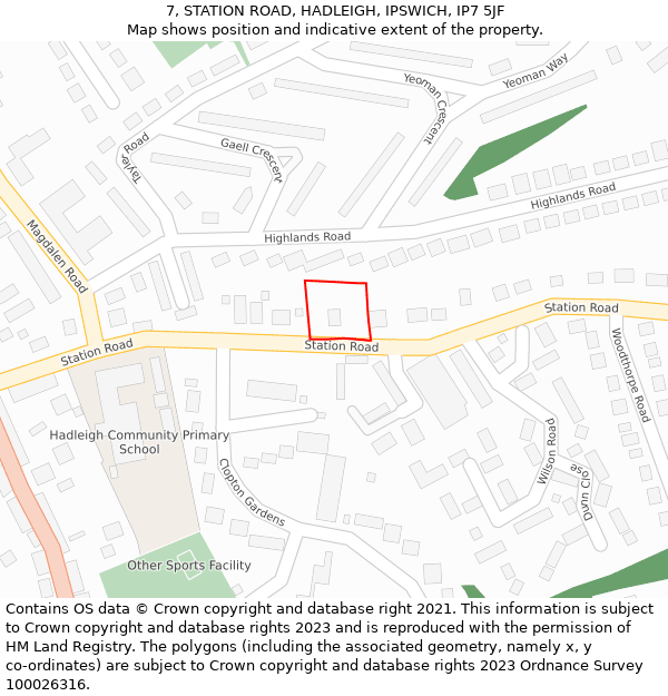 7, STATION ROAD, HADLEIGH, IPSWICH, IP7 5JF: Location map and indicative extent of plot