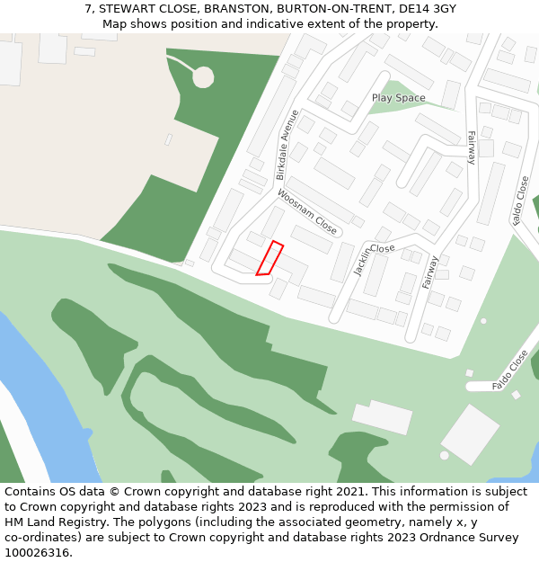 7, STEWART CLOSE, BRANSTON, BURTON-ON-TRENT, DE14 3GY: Location map and indicative extent of plot