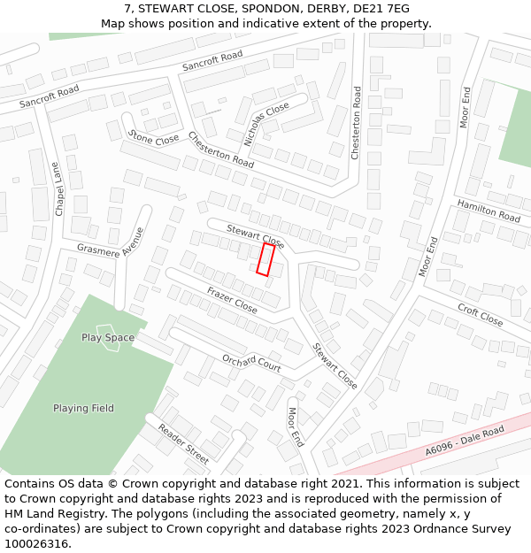 7, STEWART CLOSE, SPONDON, DERBY, DE21 7EG: Location map and indicative extent of plot