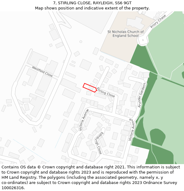 7, STIRLING CLOSE, RAYLEIGH, SS6 9GT: Location map and indicative extent of plot