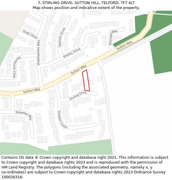 7, STIRLING DRIVE, SUTTON HILL, TELFORD, TF7 4LT: Location map and indicative extent of plot