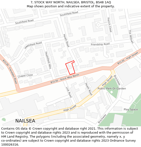 7, STOCK WAY NORTH, NAILSEA, BRISTOL, BS48 1AQ: Location map and indicative extent of plot