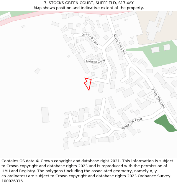 7, STOCKS GREEN COURT, SHEFFIELD, S17 4AY: Location map and indicative extent of plot