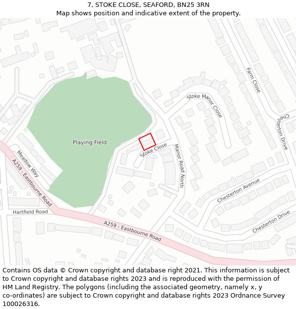 7, STOKE CLOSE, SEAFORD, BN25 3RN: Location map and indicative extent of plot
