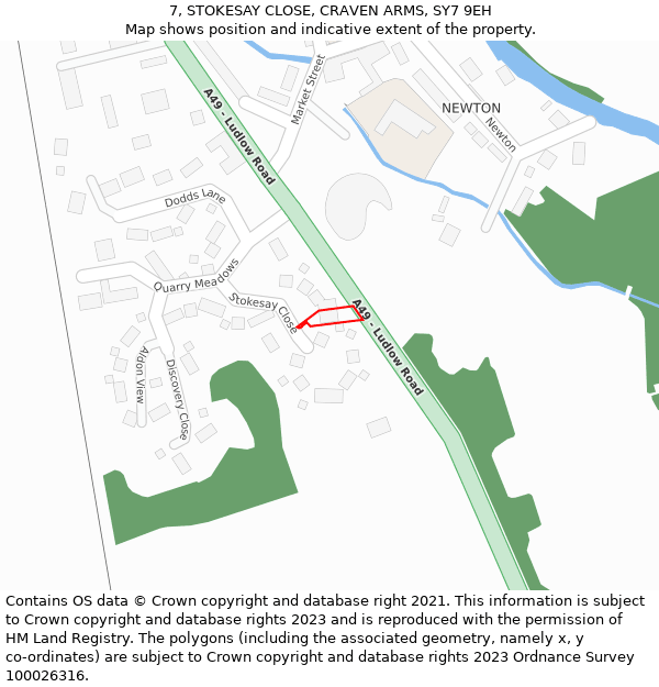 7, STOKESAY CLOSE, CRAVEN ARMS, SY7 9EH: Location map and indicative extent of plot