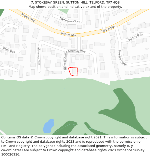 7, STOKESAY GREEN, SUTTON HILL, TELFORD, TF7 4QB: Location map and indicative extent of plot