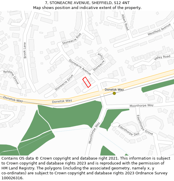 7, STONEACRE AVENUE, SHEFFIELD, S12 4NT: Location map and indicative extent of plot