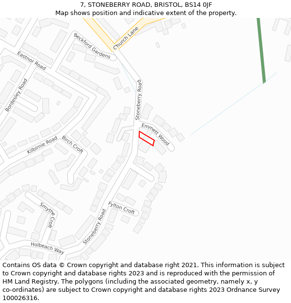 7, STONEBERRY ROAD, BRISTOL, BS14 0JF: Location map and indicative extent of plot