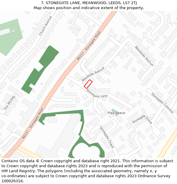 7, STONEGATE LANE, MEANWOOD, LEEDS, LS7 2TJ: Location map and indicative extent of plot