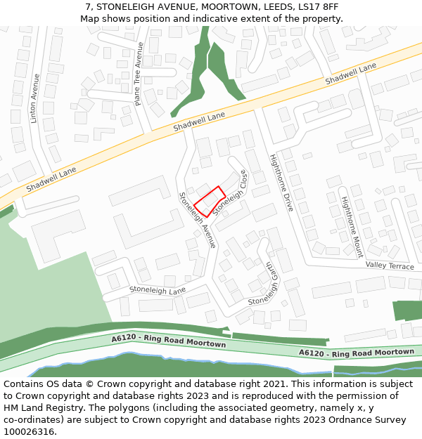7, STONELEIGH AVENUE, MOORTOWN, LEEDS, LS17 8FF: Location map and indicative extent of plot