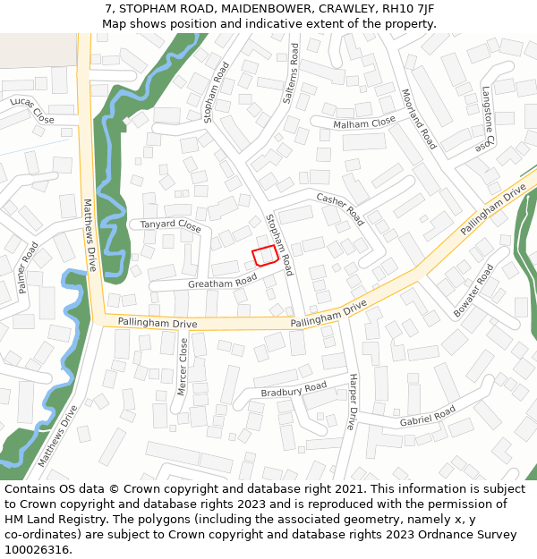 7, STOPHAM ROAD, MAIDENBOWER, CRAWLEY, RH10 7JF: Location map and indicative extent of plot