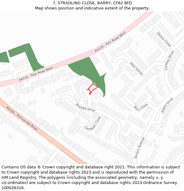 7, STRADLING CLOSE, BARRY, CF62 8FD: Location map and indicative extent of plot