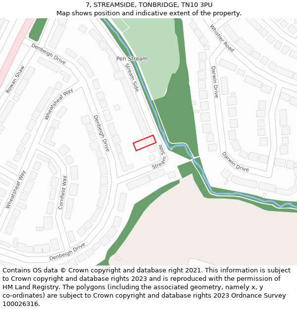 7, STREAMSIDE, TONBRIDGE, TN10 3PU: Location map and indicative extent of plot