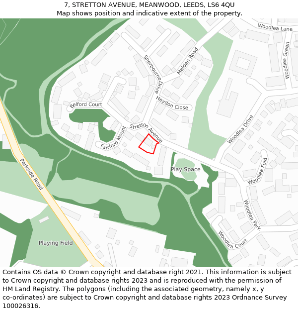 7, STRETTON AVENUE, MEANWOOD, LEEDS, LS6 4QU: Location map and indicative extent of plot