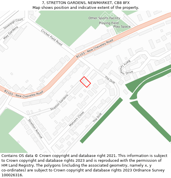 7, STRETTON GARDENS, NEWMARKET, CB8 8FX: Location map and indicative extent of plot