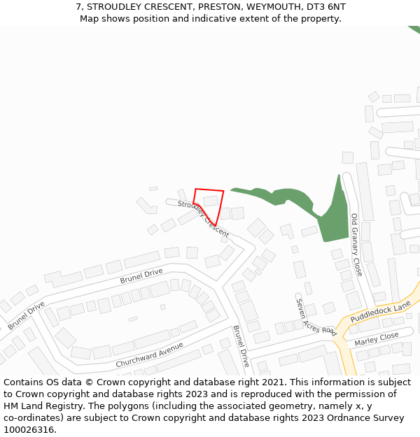 7, STROUDLEY CRESCENT, PRESTON, WEYMOUTH, DT3 6NT: Location map and indicative extent of plot