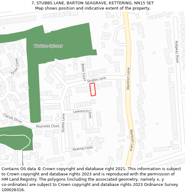 7, STUBBS LANE, BARTON SEAGRAVE, KETTERING, NN15 5ET: Location map and indicative extent of plot