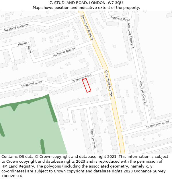 7, STUDLAND ROAD, LONDON, W7 3QU: Location map and indicative extent of plot