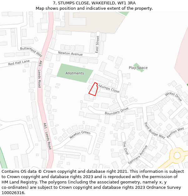 7, STUMPS CLOSE, WAKEFIELD, WF1 3RA: Location map and indicative extent of plot