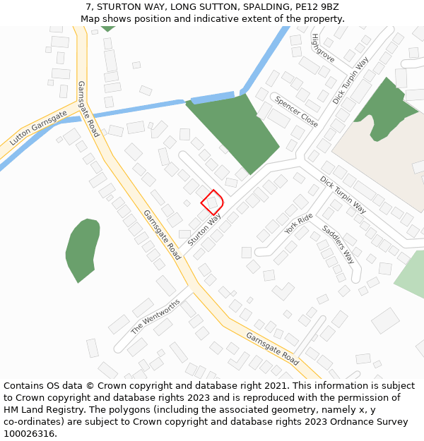 7, STURTON WAY, LONG SUTTON, SPALDING, PE12 9BZ: Location map and indicative extent of plot