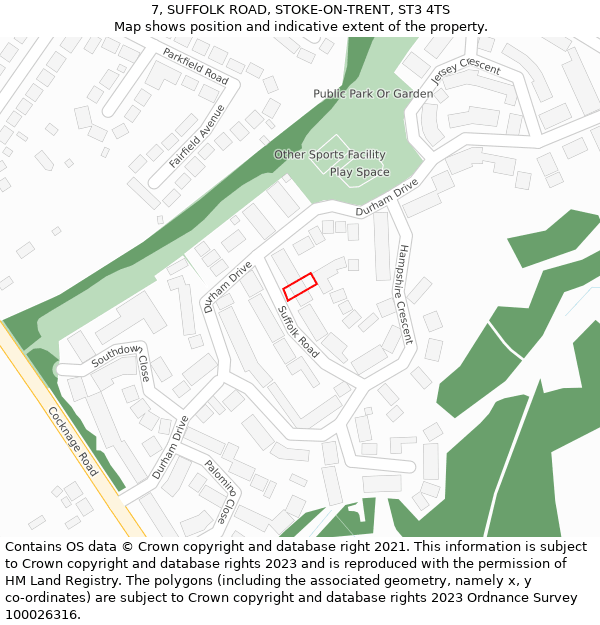 7, SUFFOLK ROAD, STOKE-ON-TRENT, ST3 4TS: Location map and indicative extent of plot