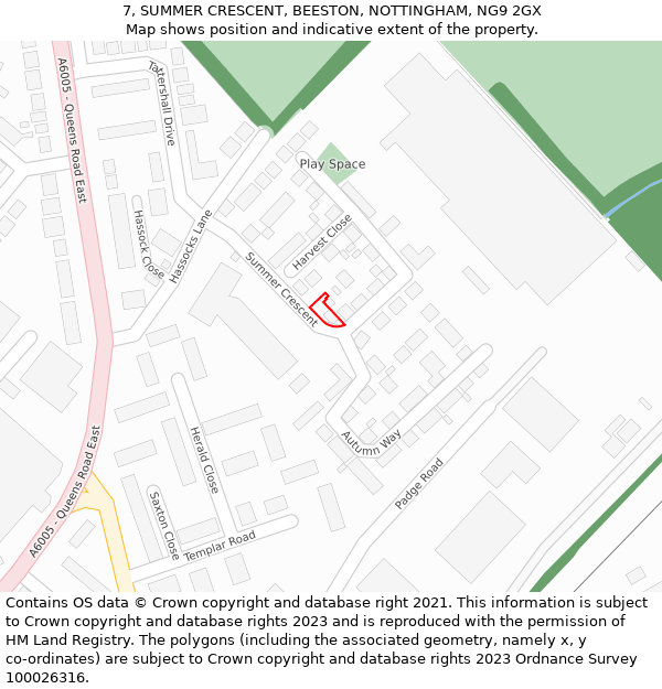 7, SUMMER CRESCENT, BEESTON, NOTTINGHAM, NG9 2GX: Location map and indicative extent of plot