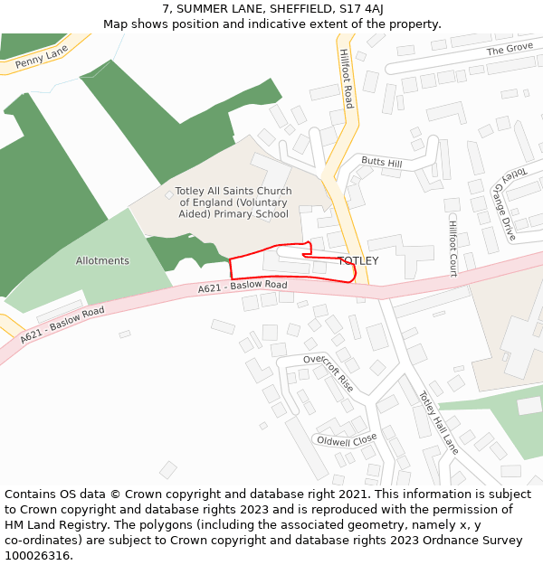 7, SUMMER LANE, SHEFFIELD, S17 4AJ: Location map and indicative extent of plot
