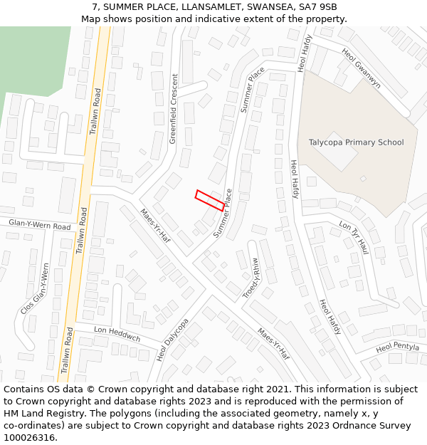 7, SUMMER PLACE, LLANSAMLET, SWANSEA, SA7 9SB: Location map and indicative extent of plot