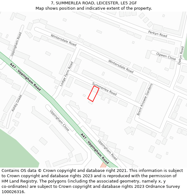 7, SUMMERLEA ROAD, LEICESTER, LE5 2GF: Location map and indicative extent of plot