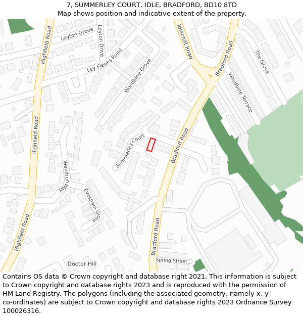 7, SUMMERLEY COURT, IDLE, BRADFORD, BD10 8TD: Location map and indicative extent of plot