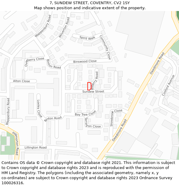 7, SUNDEW STREET, COVENTRY, CV2 1SY: Location map and indicative extent of plot