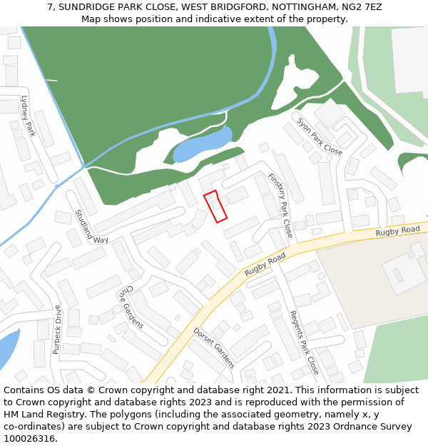 7, SUNDRIDGE PARK CLOSE, WEST BRIDGFORD, NOTTINGHAM, NG2 7EZ: Location map and indicative extent of plot