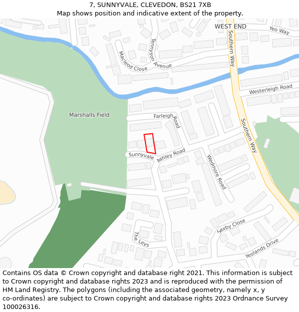 7, SUNNYVALE, CLEVEDON, BS21 7XB: Location map and indicative extent of plot