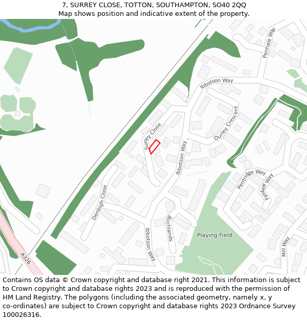 7, SURREY CLOSE, TOTTON, SOUTHAMPTON, SO40 2QQ: Location map and indicative extent of plot