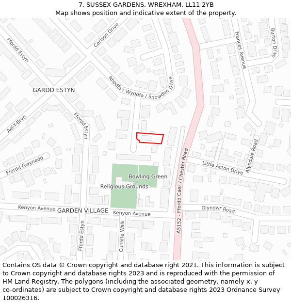 7, SUSSEX GARDENS, WREXHAM, LL11 2YB: Location map and indicative extent of plot