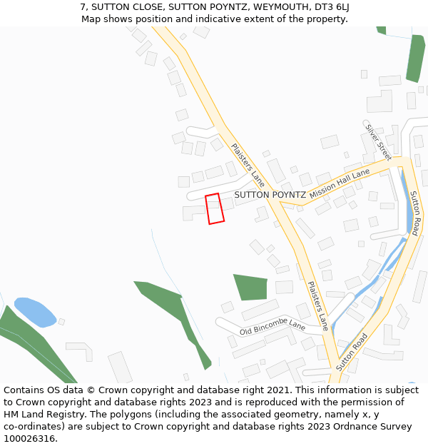 7, SUTTON CLOSE, SUTTON POYNTZ, WEYMOUTH, DT3 6LJ: Location map and indicative extent of plot