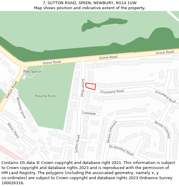 7, SUTTON ROAD, SPEEN, NEWBURY, RG14 1UW: Location map and indicative extent of plot
