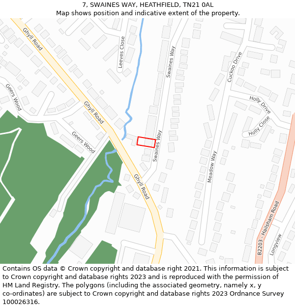 7, SWAINES WAY, HEATHFIELD, TN21 0AL: Location map and indicative extent of plot