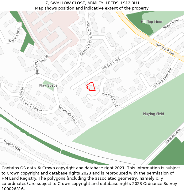 7, SWALLOW CLOSE, ARMLEY, LEEDS, LS12 3LU: Location map and indicative extent of plot