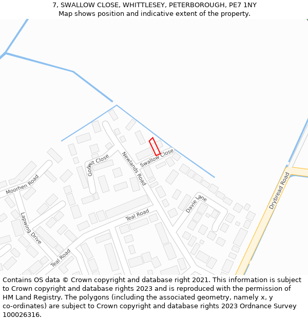 7, SWALLOW CLOSE, WHITTLESEY, PETERBOROUGH, PE7 1NY: Location map and indicative extent of plot